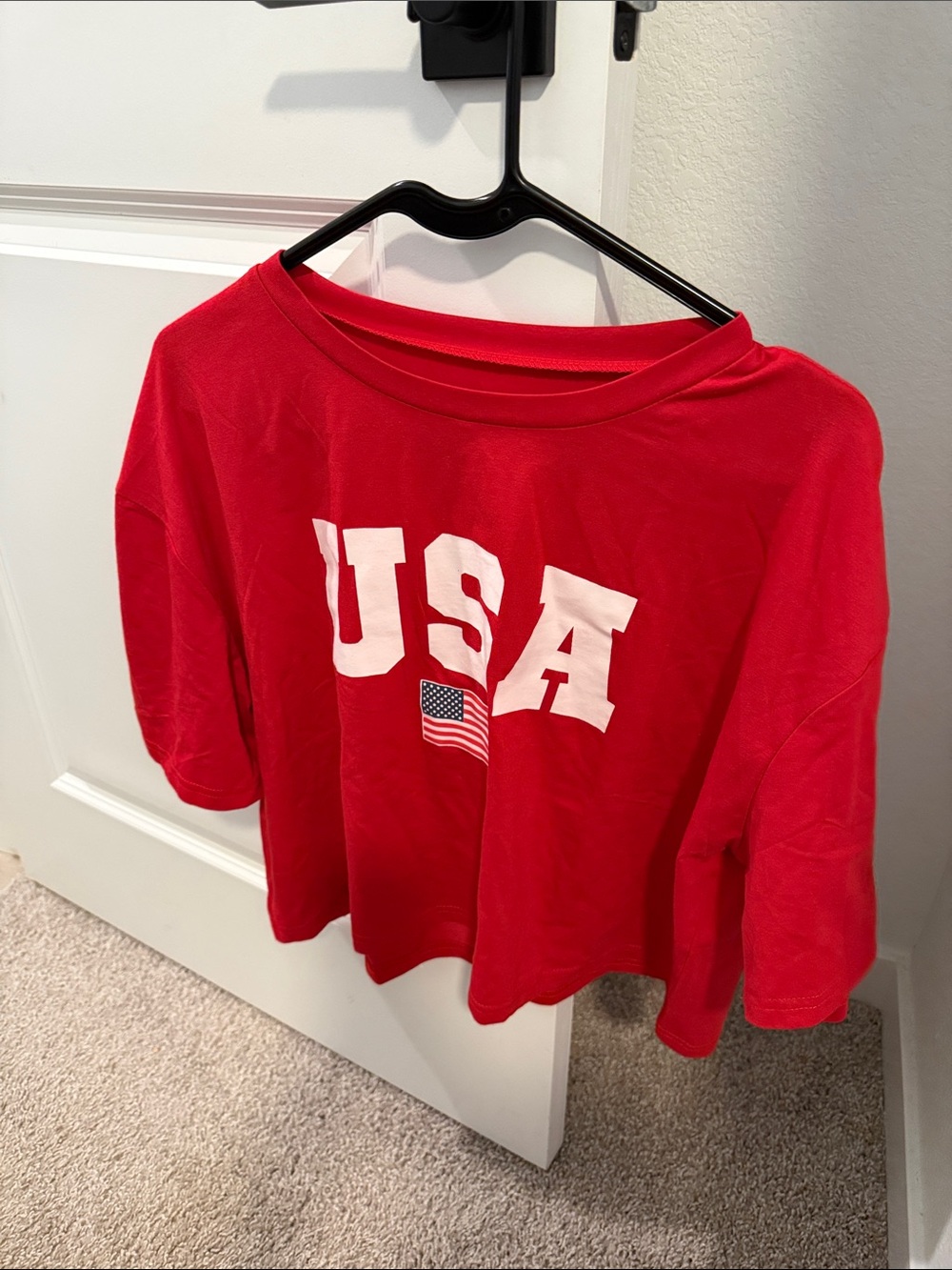 Just USA Red Cropped Tee with White USA Graphic